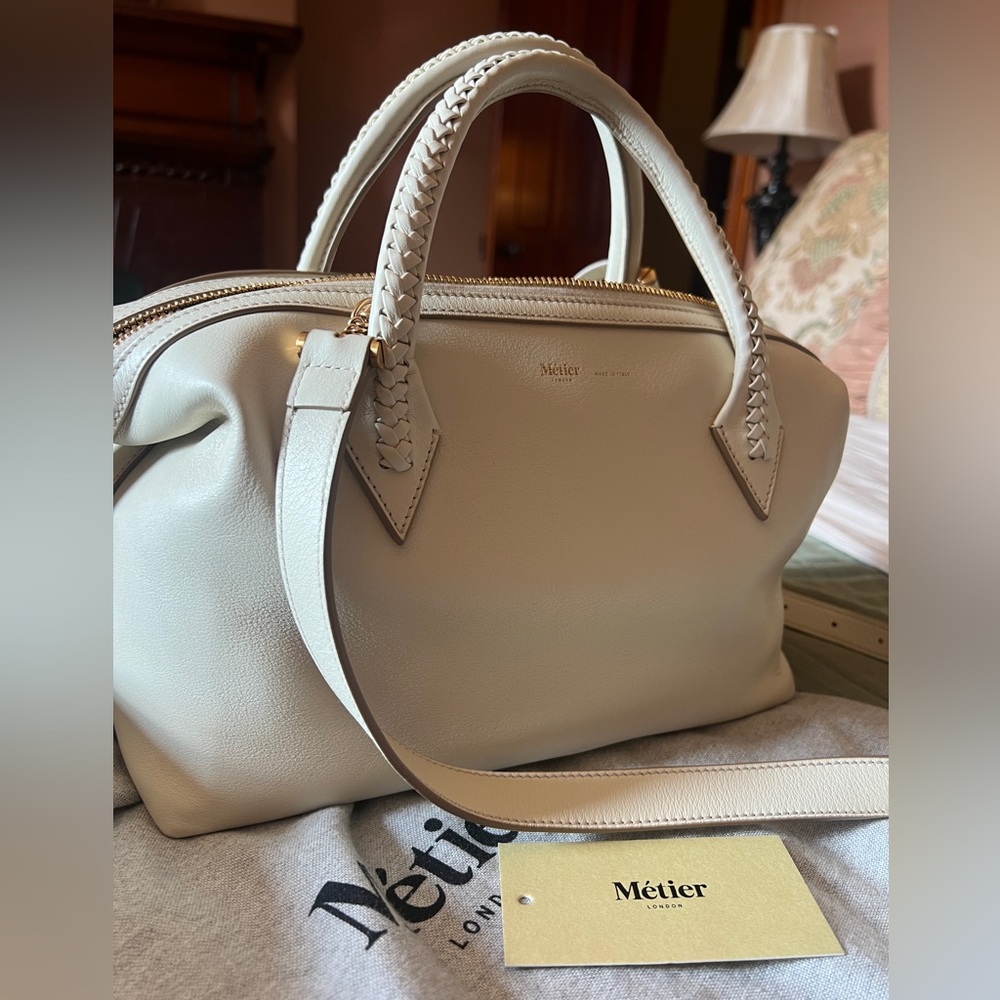 Meltier Cream Leather Satchel with Braided Top Handles - Picture 16 of 16